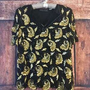 Vintage sequin silk blouse , L